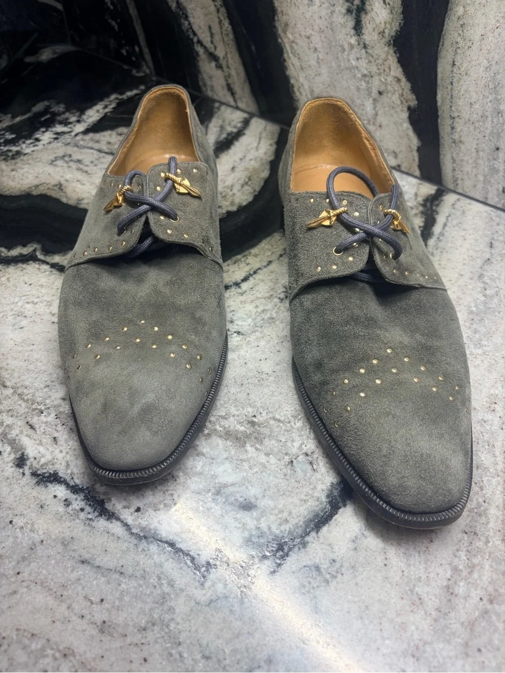 Fratelli Italy Charcoal Gray Suede Gold Stud Derby Shoes Men’s 9.5